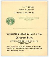 Usado, 1945 Washington Lodge Fiesta de Navidad Tarjeta de invitación Buffalo Nueva York postal segunda mano  Embacar hacia Argentina