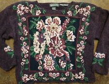 Women's L VTG Maurices Chunky Hand Knit Long Sleeve Floral Print Sweater for sale  Shipping to South Africa