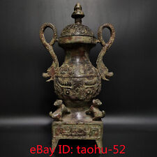 Vaso dragão duplo assento quadrado 11,4" antigo porcelana bronze Ware Dynasty Palace comprar usado  Enviando para Brazil