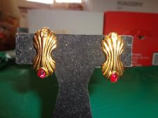 Fendi Goldtone Red Glass Cabochon Logo Clip on Earrings for sale  Shipping to South Africa
