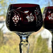 Used, 3 Vintage Beyer Bleikristall - BEZ1 Red Cut-Crystal Stemware Glasses 7 3/4 In for sale  Shipping to South Africa