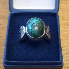 Silver Tone P+B Stamped Ring With Green Malachite Style Cabochon Stone, Size T, used for sale  WAKEFIELD