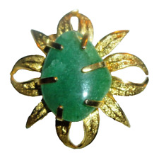 Vintage Brooch Natural Apple Jade Jadeite Nephrite Green Gold Tone Flower Pin for sale  Shipping to South Africa