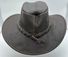 MINNETONKA The Fold Up Hat LARGE Brown Cowboy Leather Braided Band Vented for sale  Shipping to South Africa