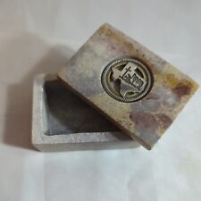 Texas Cross Cowboy Marble Granite Trinket Keepsake Gift Box Vtg Metal Emblem for sale  Shipping to South Africa