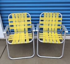 2 Cadeiras de alumínio branco amarelo gramado pátio braços de metal MCM par vintage comprar usado  Enviando para Brazil