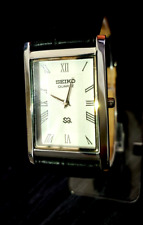 -Vintage Tank Rectangular Gorgeous White Dial Blk Leather Men Dress Watch for sale  Shipping to South Africa
