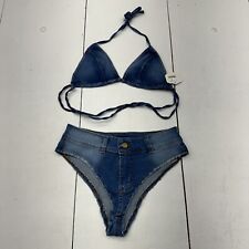 Candyland Blue Denim Bikini Cheeky Bottoms Triangle Top Women’s Size S / M for sale  Shipping to South Africa