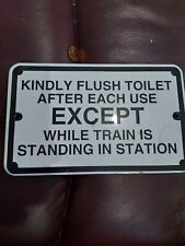 Unbranded metal Train Bathroom Sign Flush Toilet regulation collectible, used for sale  Shipping to South Africa