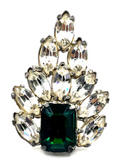 Vintage Brooch w/Emerald Green Stone Clear Crystals, 2” for sale  Shipping to South Africa