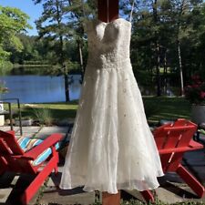 Oleg Cassini Strapless beaded wedding dress Ball Gown w/Ruffle Skirt Sz 0P for sale  Shipping to South Africa