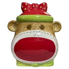Sock Monkey Cookie Jar Real Home Earthenware Girl Brown Green Red Polka Dot for sale  Richland