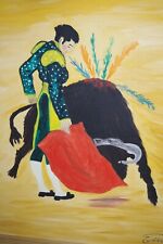 Brukt, Vintage Spanish Matador Bull Fight Painting Signed by CARNIVAL Jan 1969 Framed  til salgs  Frakt til Norway