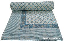 Capa de cama Kantha com estampa de bloco de mão reversível algodão indiano, usado comprar usado  Enviando para Brazil