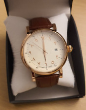 Relógio automático dourado redondo marrom pulseira de couro sintético, algarismos arábicos / número, usado comprar usado  Enviando para Brazil