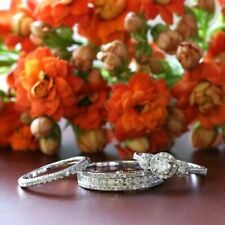 Conjunto de trio de anel de casamento sólido prata 925 corte redondo diamante criado em laboratório comprar usado  Enviando para Brazil