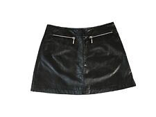 vintage MS. MAXIMA black leather micro mini skirt zipper pockets punk grunge 4 for sale  Shipping to South Africa