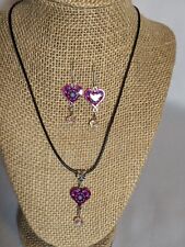 Used, Mandela Design Purple Pink Swirl Heart Necklace And Earrings Set for sale  Shipping to South Africa