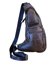 Leather Sling Bag Crossbody Backpack Daypack for Men Women Outdoor Travel Brown for sale  Shipping to South Africa