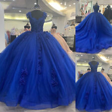 Princess Royal Blue Quinceanera Dresses with Train Sweet 15 16  Party Ball Gowns, used for sale  Shipping to South Africa