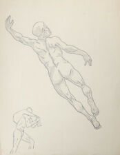 Dibujo Vintage C.1940 Arte Deco Estudio Hombre Desnudo Masculino #18 segunda mano  Embacar hacia Argentina