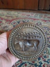 Best Antique Early Primitive Handmade Carved Wood Cow Butter Stamp Mold 5.25" for sale  Shipping to Canada