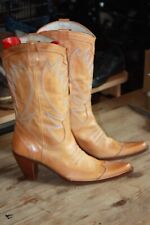 Spaziomoda Boots Santiago All Leather Embroidered Tan T 40 Sees Good Condition for sale  Shipping to South Africa