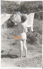 Woman In Bikini Hanging Out Washing & On Sunbed In Garden, Two 1960s Photographs, used for sale  Shipping to South Africa