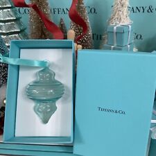 Bombilla de cristal Tiffany&Co adorno triple rayas grabado vidrio azul caja árbol de Navidad segunda mano  Embacar hacia Argentina