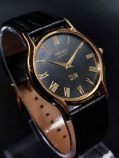 Relógio de pulso masculino Seiko Slim quartzo preto face ouro estojo 33mm pulseira preta feito no Japão comprar usado  Enviando para Brazil
