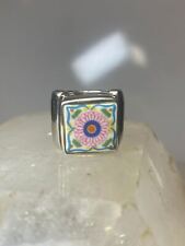 Porcelain ring flower tile size 5.50 sterling silver women for sale  Shipping to South Africa