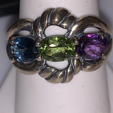Carolyn Pollack Bold Amethyst, Swiss Topaz Peridot 925 Sterling Ring Size 9 * for sale  Shipping to South Africa