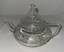 Vintage Clear Etched Glass Pyrex Tea Teapot Kettle Flower Leaves Etching for sale  Shipping to South Africa