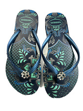 Sandálias tanga Havaianas feminina azul flip flop tamanho 6 prata flor strass comprar usado  Enviando para Brazil