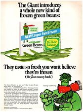 1971 Anúncio estampado gigante verde, caixa de feijão verde congelado sabor mascote fresco desenho arte comprar usado  Enviando para Brazil