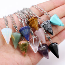 Natural Gemstone Crystal Quartz Healing Pendulum Pendant Chakra Chain Necklace for sale  Shipping to South Africa