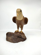 Hand Carved Folk Art Wooden Bald Eagle on Burl Wood Base 8.5 inches Tall for sale  Shipping to South Africa