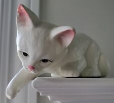 Usado, Prateleira de cerâmica de porcelana gato branco estatueta pata pendurada rosa vintage retrô comprar usado  Enviando para Brazil