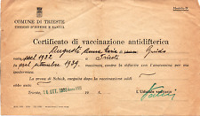 crt 77 -1939 TRIESTE Ufficio d'Igiene -Certificato di vaccinazione antidifterica, używany na sprzedaż  Wysyłka do Poland