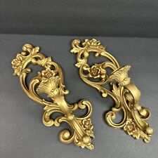 SCONCE Set Vintage Syroco Homco Gold Toned Candle Holder Wall #4118 USA READ, used for sale  Shipping to South Africa