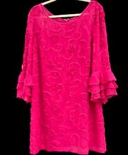 Vestido feminino R & K Originals rosa fúcsia tamanho 16 mini turno com mangas de sino 3/4 comprar usado  Enviando para Brazil