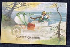 Postal de Pascua de colección en relieve mujer victoriana en auto antiguo con huevo, usado segunda mano  Embacar hacia Argentina