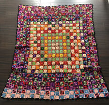 Usado, "Manta de Colección Años 70 Abuela Crochet Tejida 3D Margarita Flor Arco Iris 51"" x 42" segunda mano  Embacar hacia Argentina