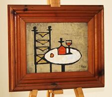 COLIN RUFFELL (n.1939) Pintura a óleo original natureza morta vinho em uma mesa bistrô comprar usado  Enviando para Brazil