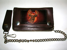 Wallet Brown Leather USA Biker Hunter Trucker w/ Chain Buck Deer Snaps Zipper for sale  Shipping to South Africa