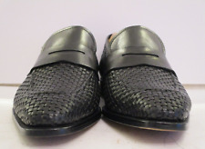 Men's Paul Fredrick Black Fully Woven Italian Penny Loafers Size 8.5 for sale  Shipping to South Africa