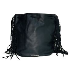 Victoria Secret Black Faux Leather Backpack Bag Fringe Large Boho Festival for sale  Shipping to South Africa