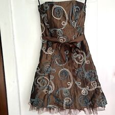 Vtg Jessica McClintock Y2K Brown Blue Strapless Party Formal Satin Tulle Dress 4 for sale  Shipping to South Africa