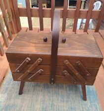 VINTAGE MCM Wooden Accordion Style SEWING BOX 3 Tier Chest CABINET Romania for sale  Shipping to South Africa
