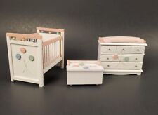 Miniature Dollhouse Finished White Balloons Baby Crib Changing Table Toy Box for sale  Shipping to South Africa